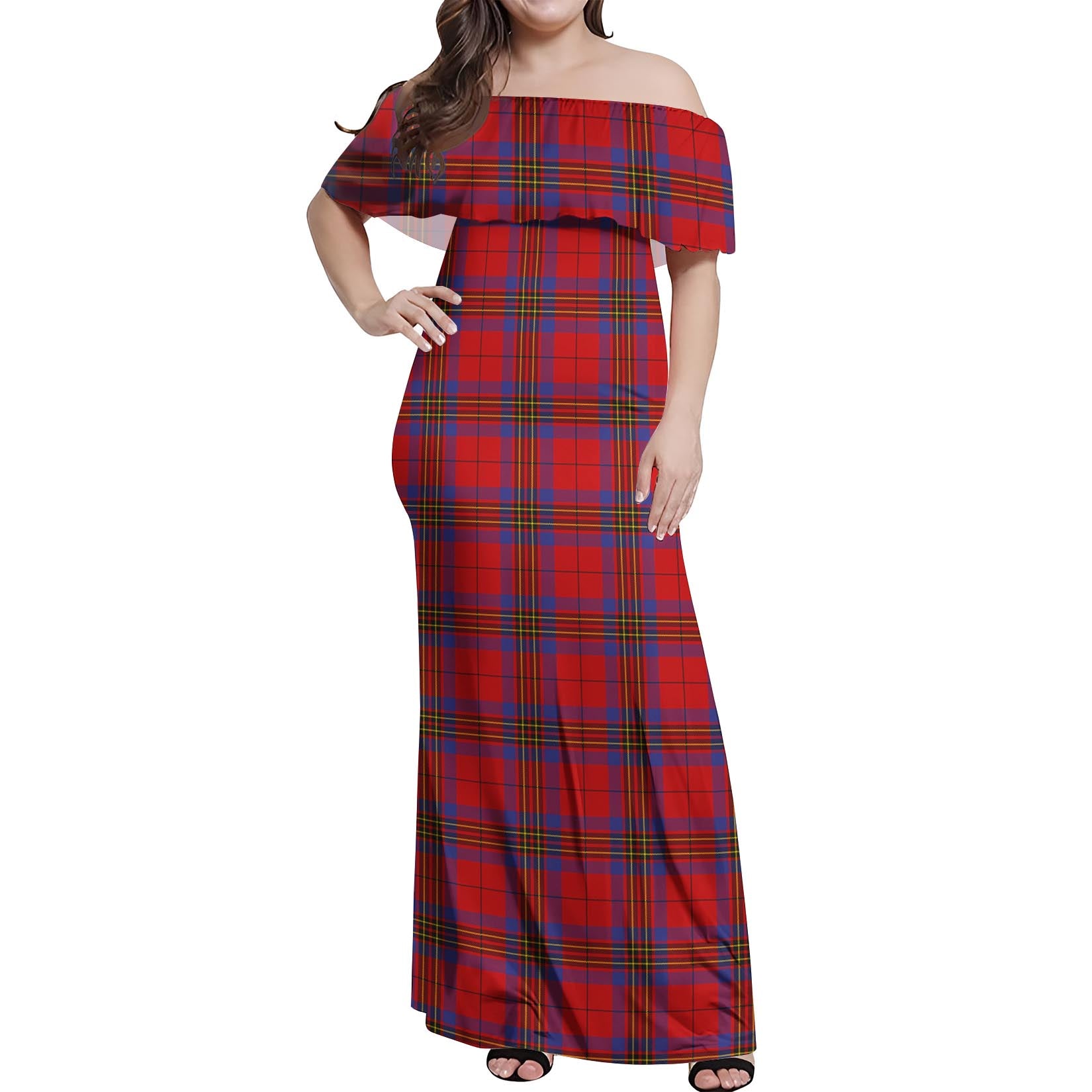 Leslie Modern Tartan Off Shoulder Long Dress Women's Dress - Tartanvibesclothing