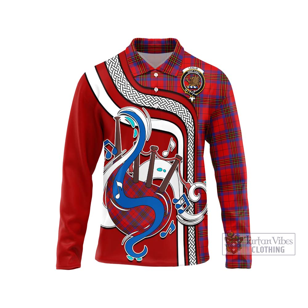 Tartan Vibes Clothing Leslie Modern Tartan Long Sleeve Polo Shirt with Epic Bagpipe Style