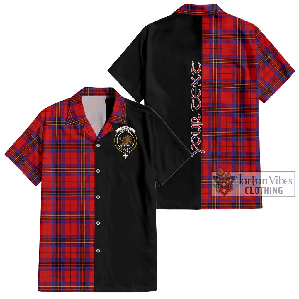 Leslie Tartan Short Sleeve Button Shirt with Family Crest and Half Of Me Style Kid - Tartanvibesclothing Shop