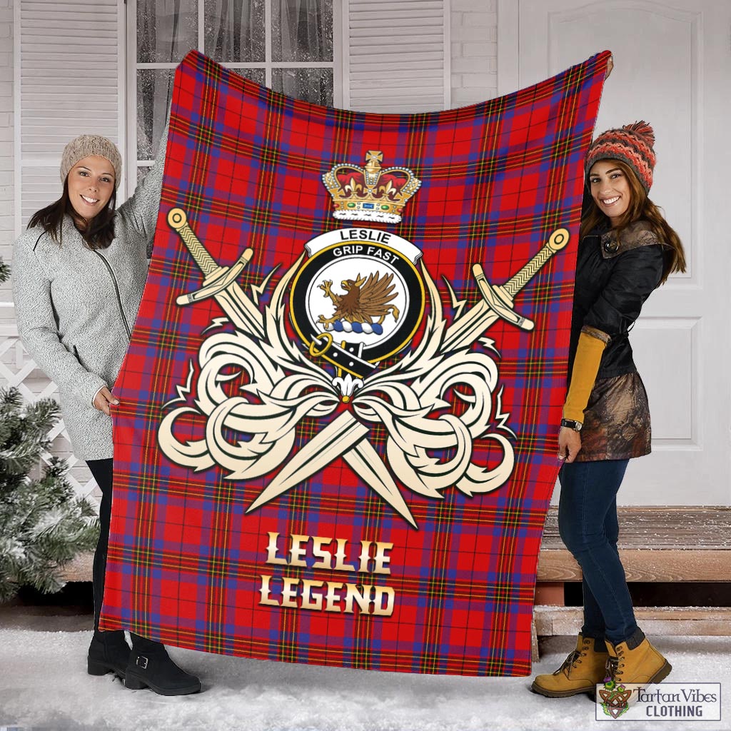 Tartan Vibes Clothing Leslie Modern Tartan Blanket with Clan Crest and the Golden Sword of Courageous Legacy