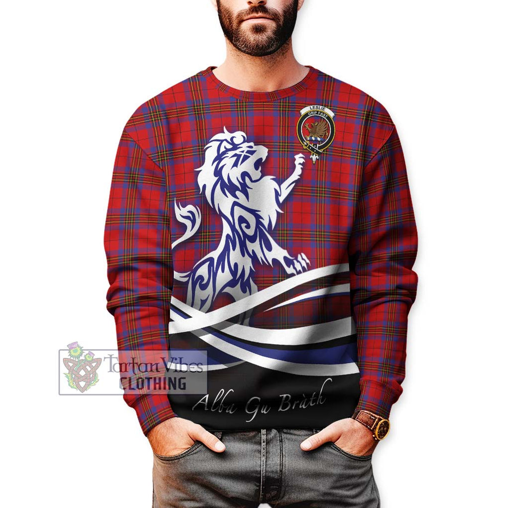 Leslie Tartan Sweatshirt with Alba Gu Brath Regal Lion Emblem Unisex - Tartanvibesclothing Shop