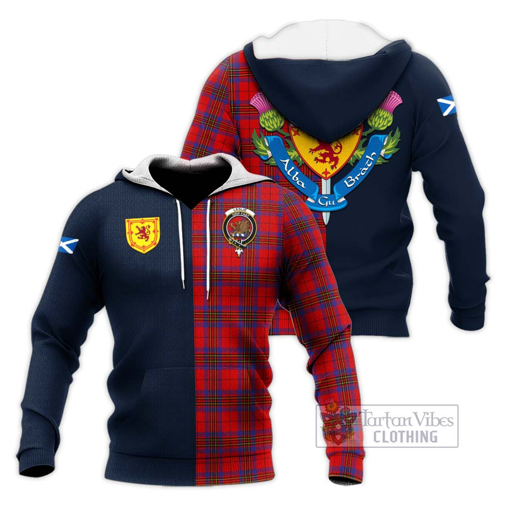 Tartan Vibes Clothing Leslie Modern Tartan Knitted Hoodie with Scottish Lion Royal Arm Half Style