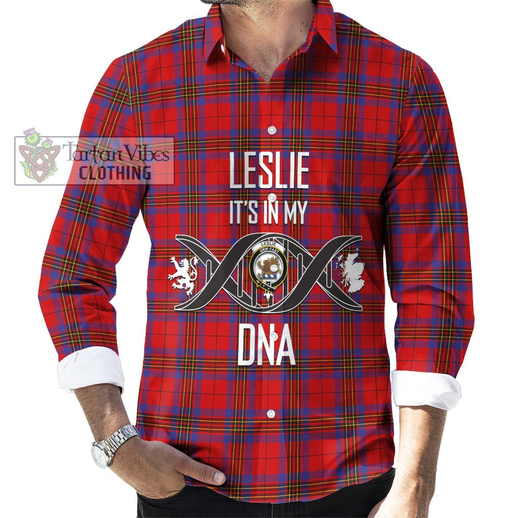 Leslie Tartan Long Sleeve Button Shirt with Family Crest DNA In Me Style Men's Shirt S - Tartanvibesclothing Shop