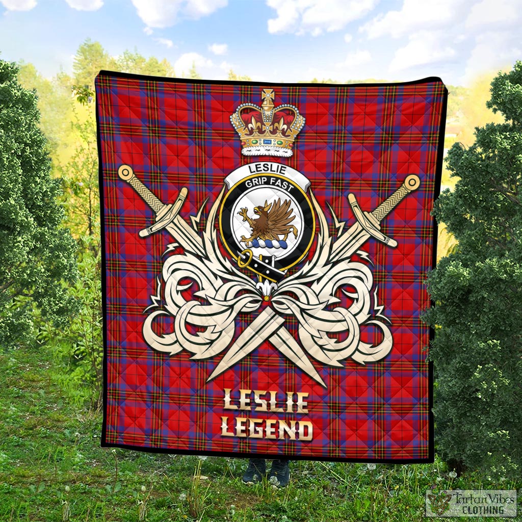 Tartan Vibes Clothing Leslie Modern Tartan Quilt with Clan Crest and the Golden Sword of Courageous Legacy