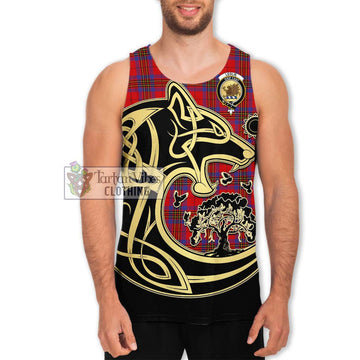 Leslie Tartan Men's Tank Top with Family Crest Celtic Wolf Style