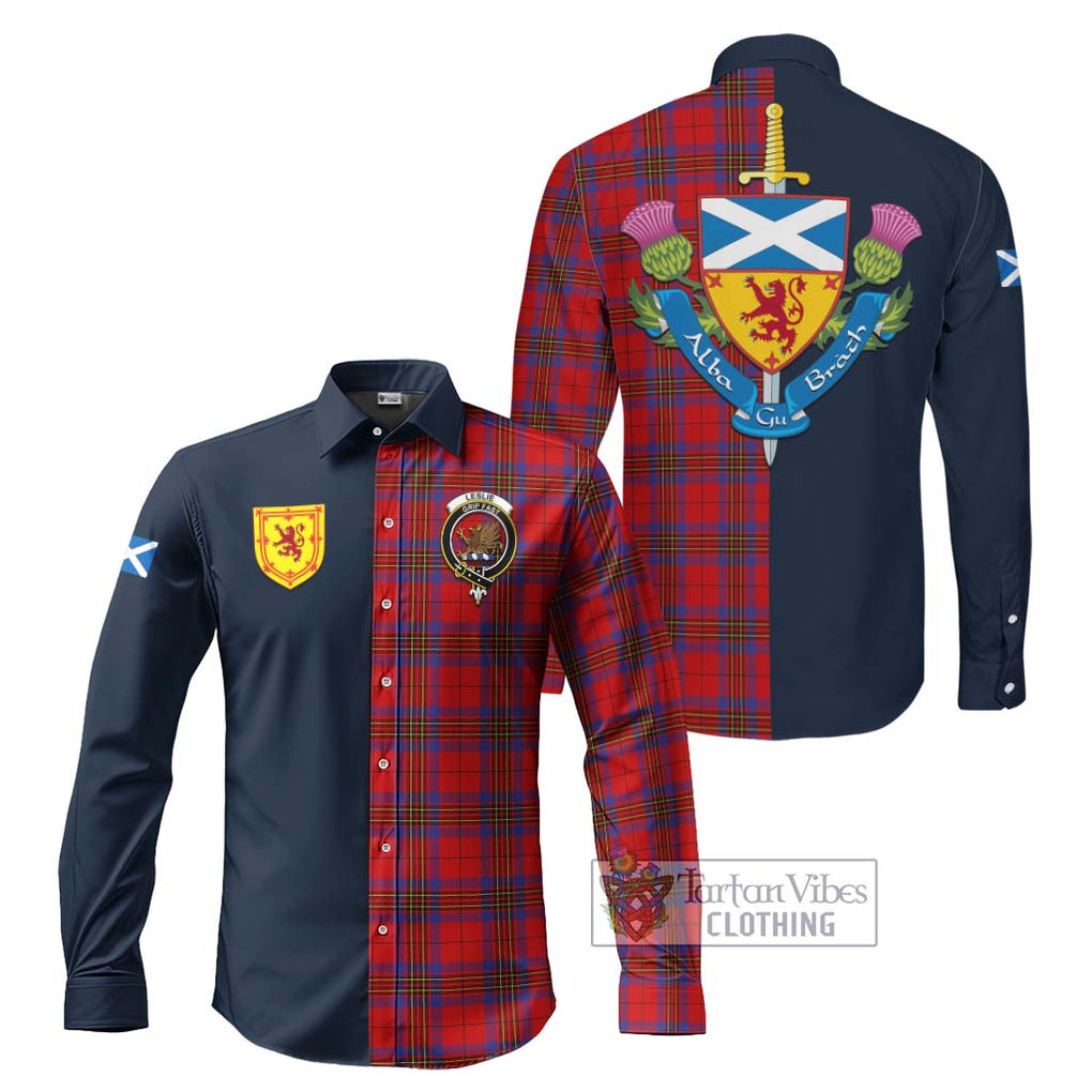 Tartan Vibes Clothing Leslie Modern Tartan Long Sleeve Button Shirt with Scottish Lion Royal Arm Half Style