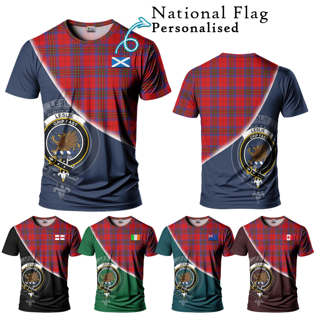 Leslie Tartan T-Shirt with Personalised National Flag and Family Crest Half Style Kid's Shirt - Tartanvibesclothing Shop