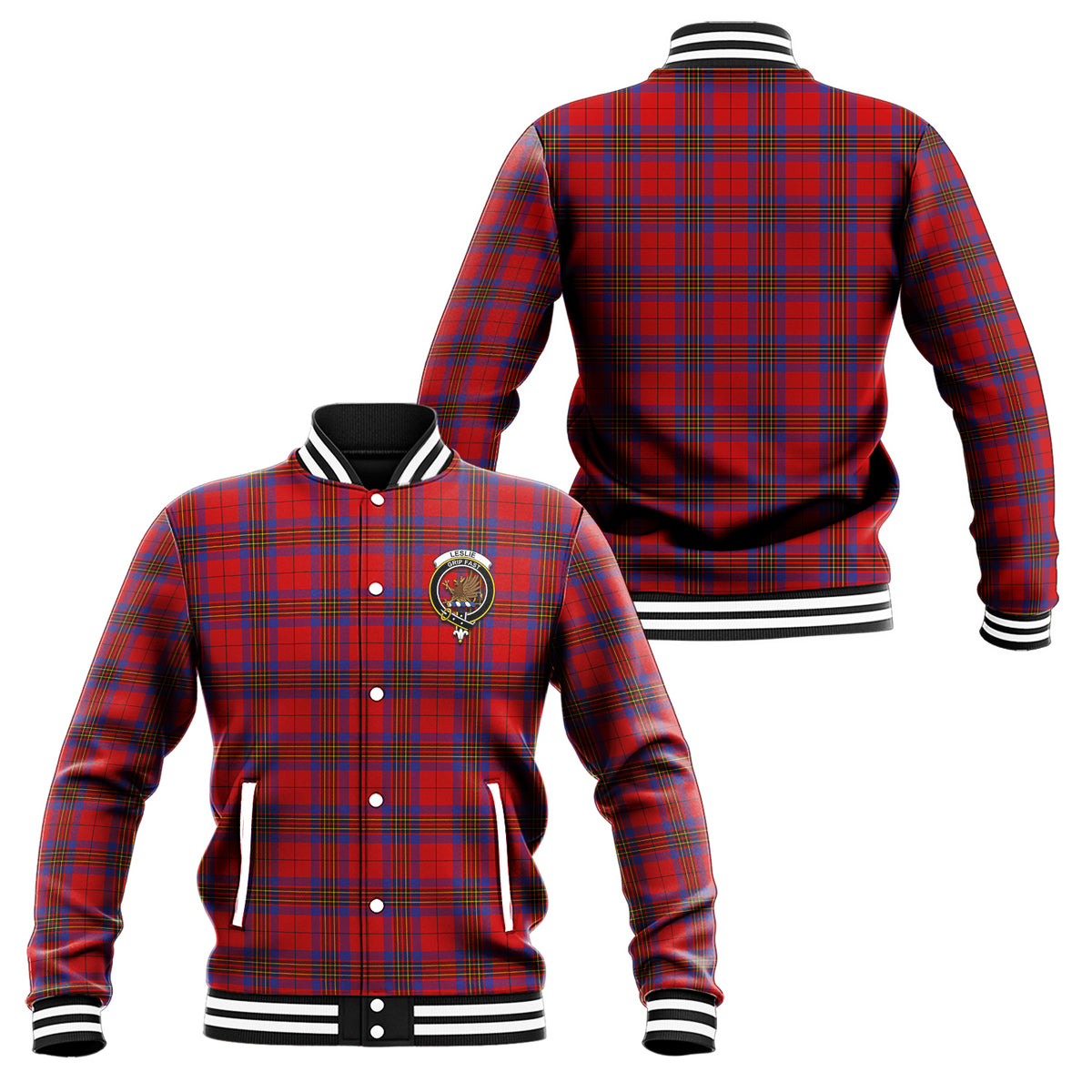 Leslie Tartan Baseball Jacket with Family Crest Unisex - Tartan Vibes Clothing