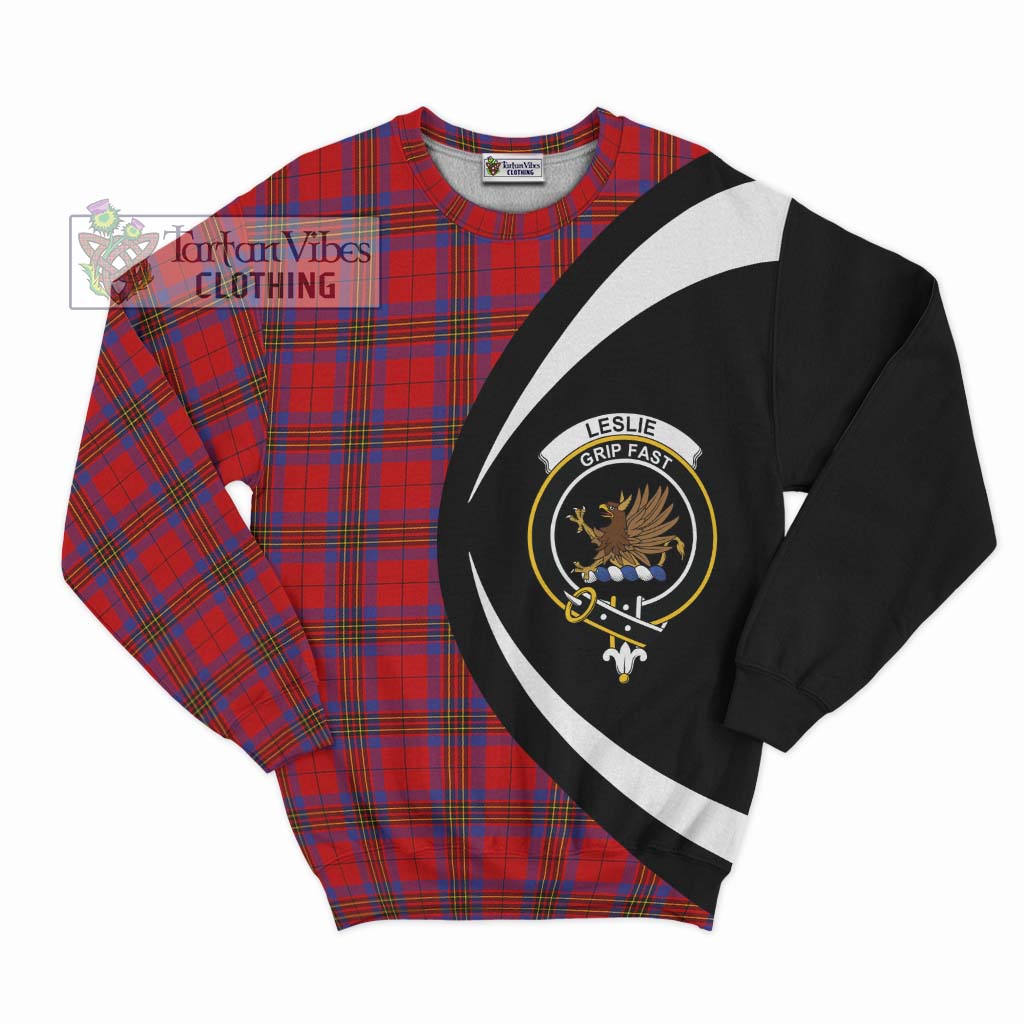 Leslie Tartan Sweatshirt with Family Crest Circle Style Unisex - Tartan Vibes Clothing