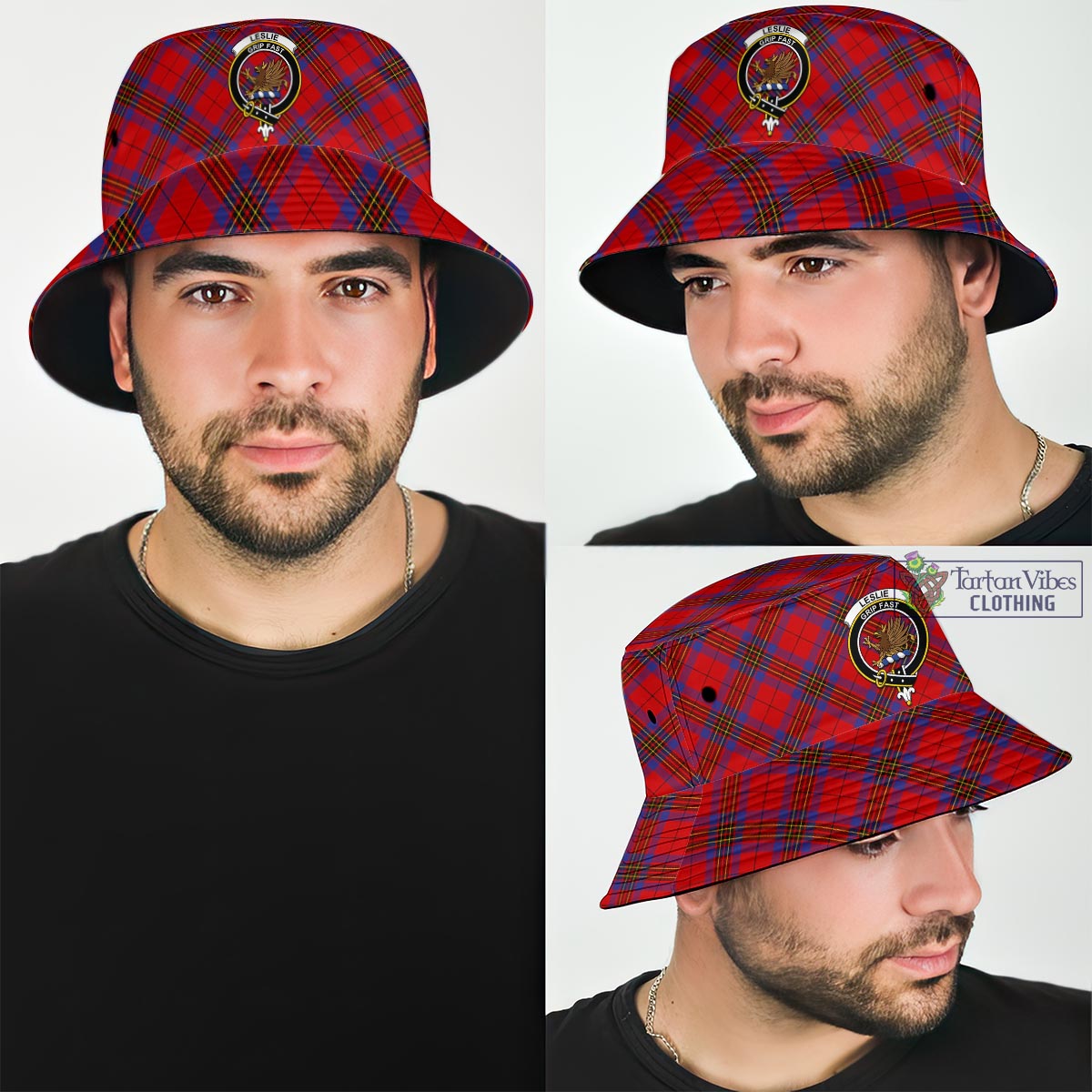 Tartan Vibes Clothing Leslie Modern Tartan Bucket Hat with Family Crest