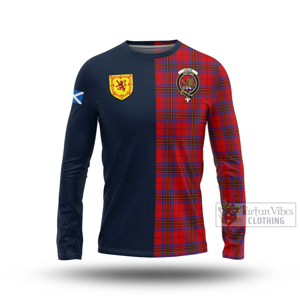 Tartan Vibes Clothing Leslie Modern Tartan Long Sleeve T-Shirt with Scottish Lion Royal Arm Half Style