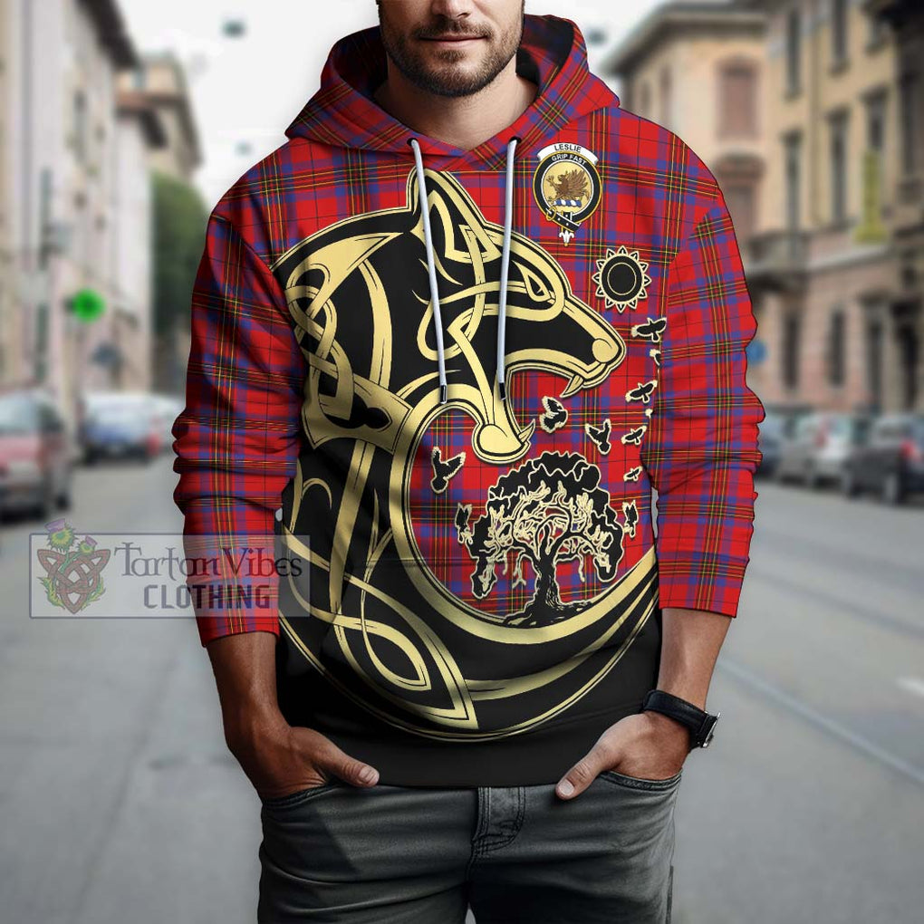 Leslie Tartan Hoodie with Family Crest Celtic Wolf Style Zip Hoodie - Tartan Vibes Clothing