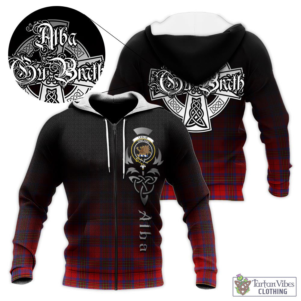 Tartan Vibes Clothing Leslie Modern Tartan Knitted Hoodie Featuring Alba Gu Brath Family Crest Celtic Inspired