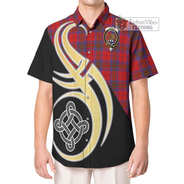 Leslie Tartan Short Sleeve Button Shirt with Family Crest and Celtic Symbol Style