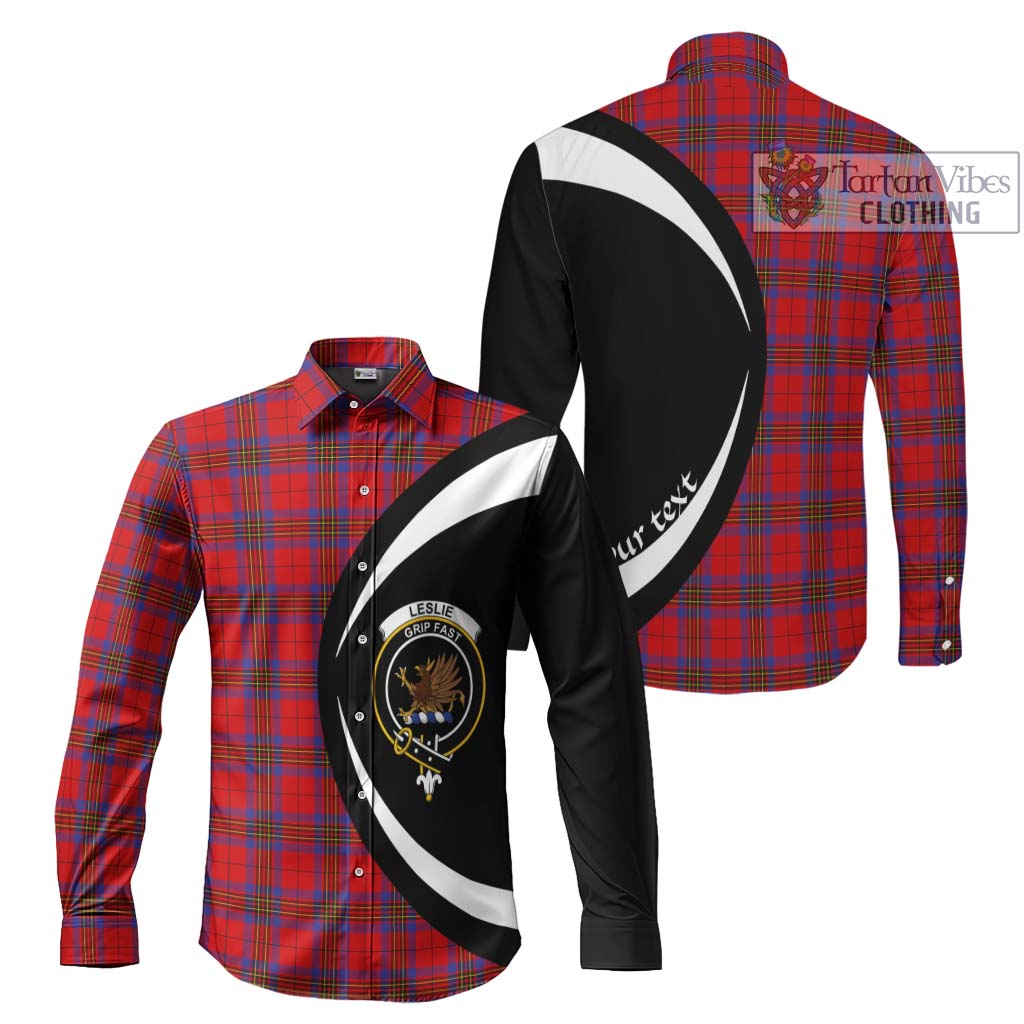 Leslie Tartan Long Sleeve Button Up with Family Crest Circle Style Men's Shirt S - Tartan Vibes Clothing