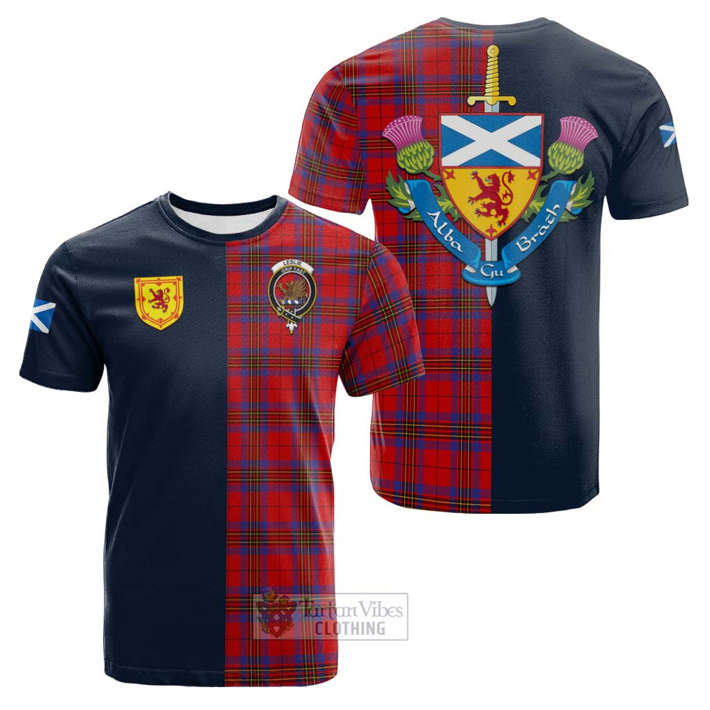 Tartan Vibes Clothing Leslie Modern Tartan Cotton T-shirt with Scottish Lion Royal Arm Half Style