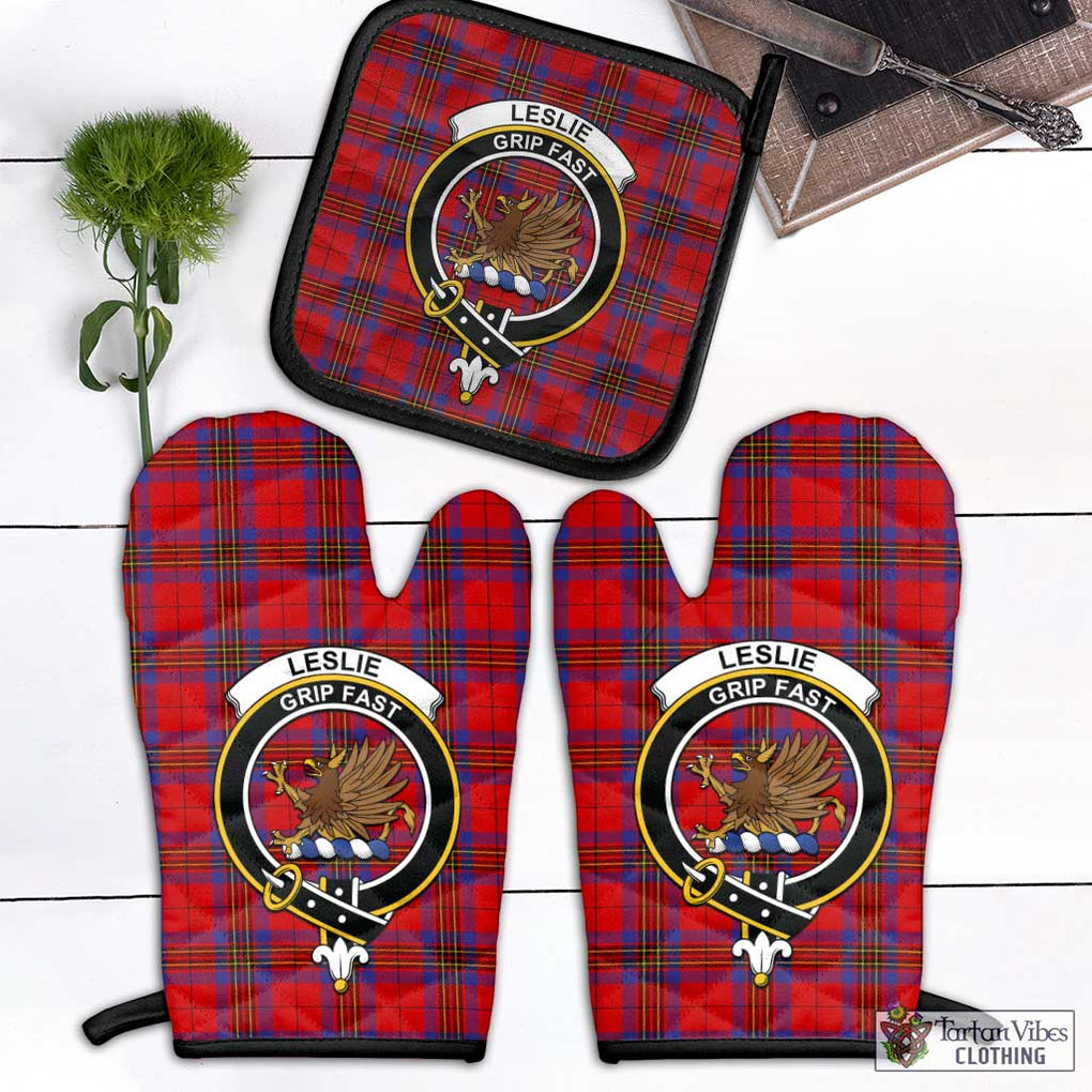 Leslie Tartan Combo Oven Mitt & Pot-Holder with Family Crest Black - Tartan Vibes Clothing