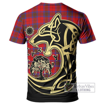 Leslie Tartan T-Shirt with Family Crest Celtic Wolf Style