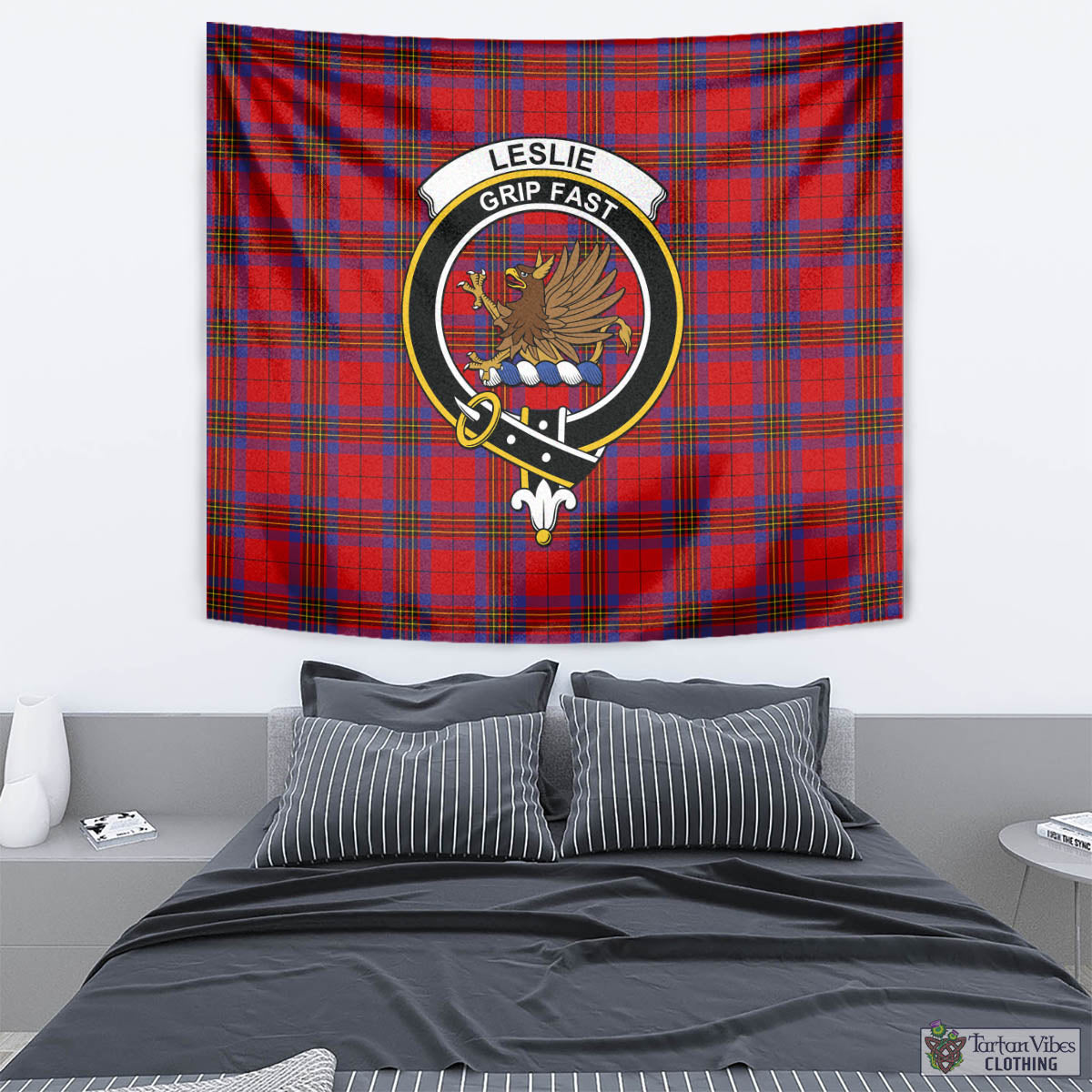 Tartan Vibes Clothing Leslie Modern Tartan Tapestry Wall Hanging and Home Decor for Room with Family Crest