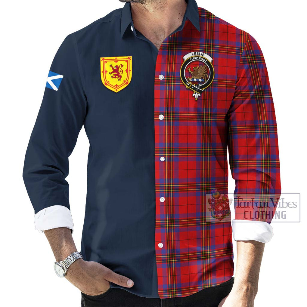 Tartan Vibes Clothing Leslie Modern Tartan Long Sleeve Button Shirt with Scottish Lion Royal Arm Half Style