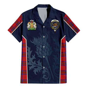 Leslie Tartan Short Sleeve Button Up Shirt with Family Crest and Scottish Thistle Vibes Sport Style