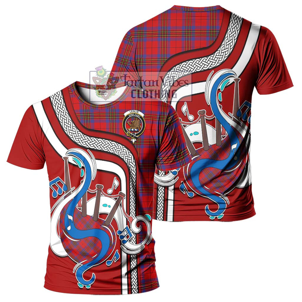 Leslie Tartan T-Shirt with Epic Bagpipe Style - Tartanvibesclothing Shop