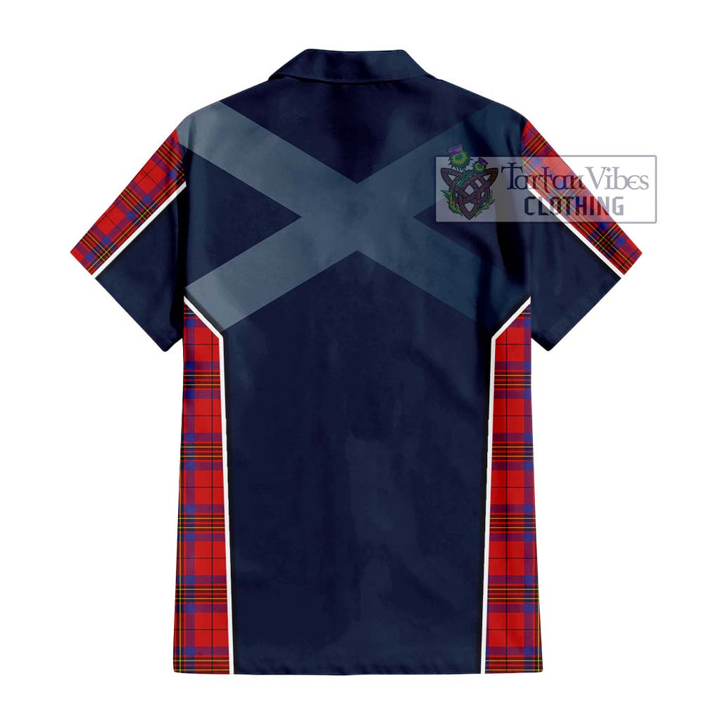 Leslie Tartan Short Sleeve Button Shirt with Family Crest and Lion Rampant Vibes Sport Style - Tartan Vibes Clothing