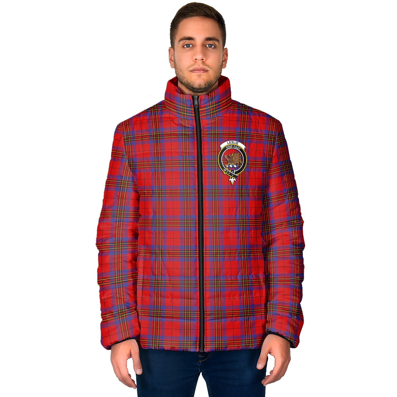 Leslie Tartan Padded Jacket with Family Crest - Tartan Vibes Clothing