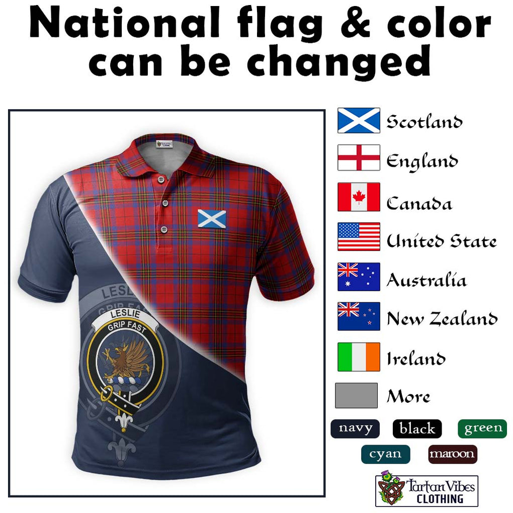 Leslie Tartan Polo Shirt with Personalised National Flag and Family Crest Half Style - Tartanvibesclothing Shop