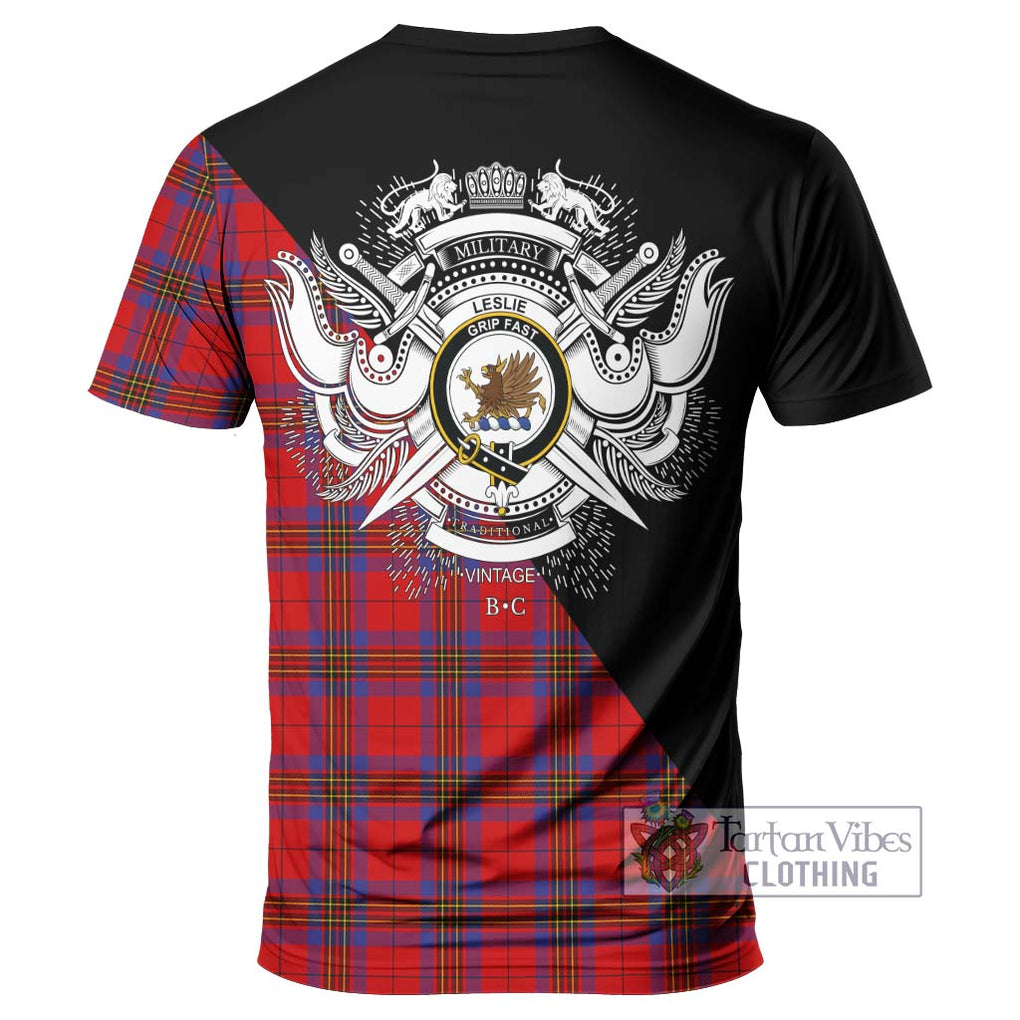 Leslie Tartan T-Shirt with Family Crest and Military Logo Style - Tartanvibesclothing Shop