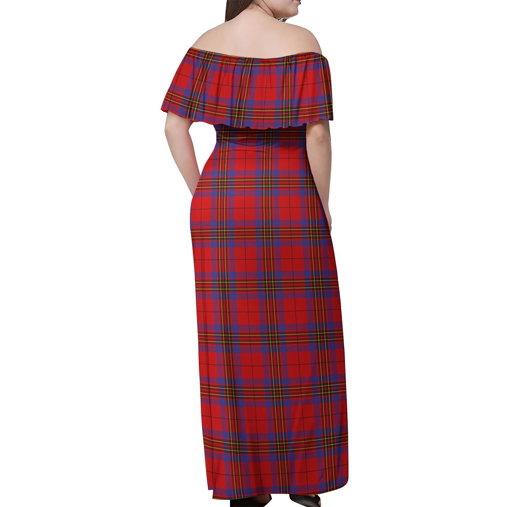 Leslie Modern Tartan Off Shoulder Long Dress - Tartanvibesclothing