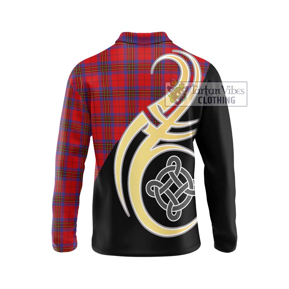 Leslie Tartan Long Sleeve Polo Shirt with Family Crest and Celtic Symbol Style - Tartan Vibes Clothing