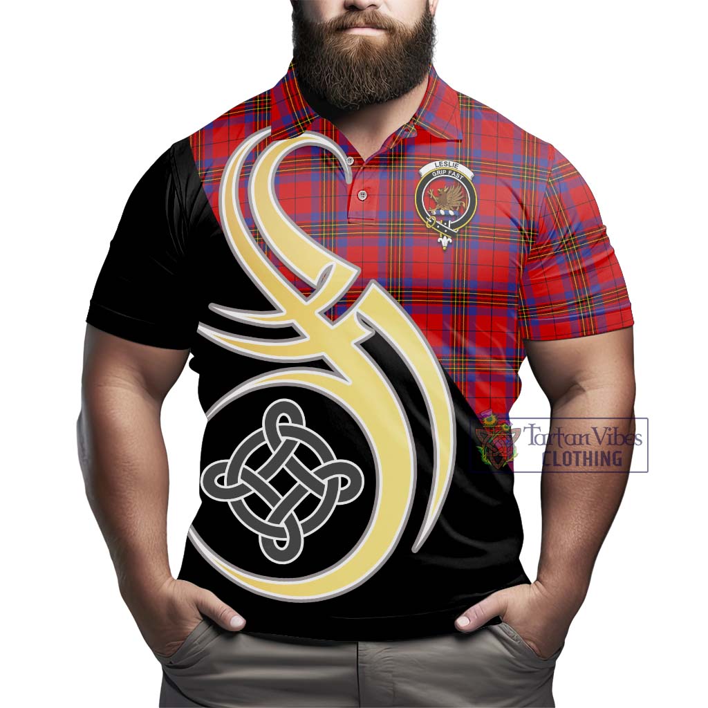 Leslie Tartan Polo Shirt with Family Crest and Celtic Symbol Style - Tartan Vibes Clothing