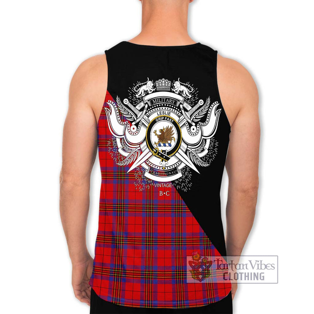 Leslie Tartan Men's Tank Top with Family Crest and Military Logo Style - Tartanvibesclothing Shop