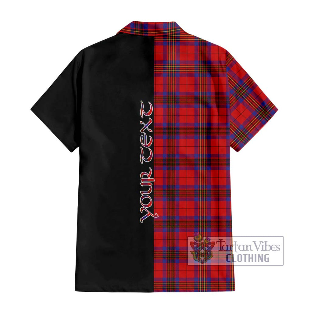 Leslie Tartan Short Sleeve Button Shirt with Family Crest and Half Of Me Style - Tartanvibesclothing Shop