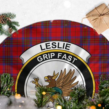 Leslie Modern Tartan Christmas Tree Skirt with Family Crest