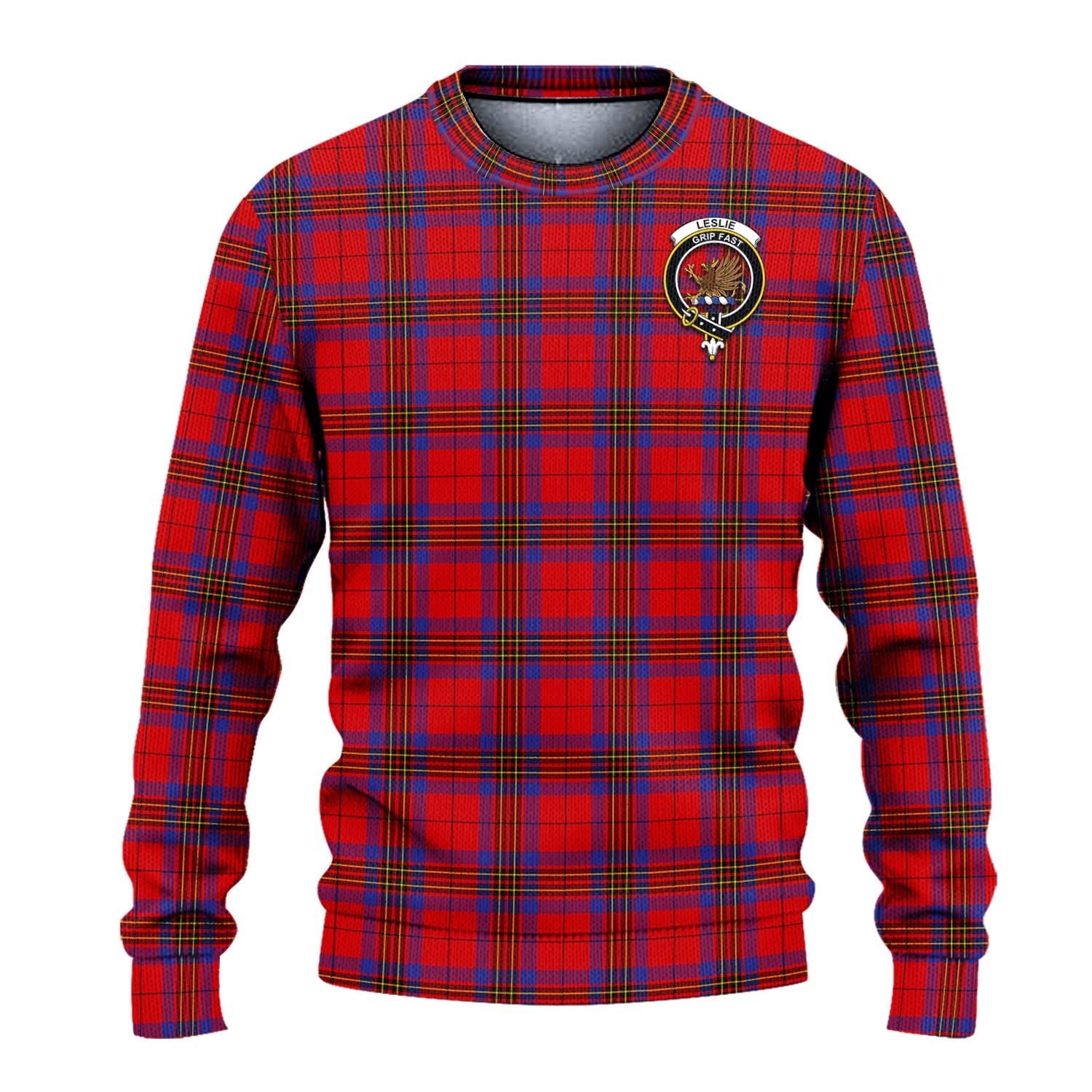 Leslie Modern Tartan Knitted Sweater with Family Crest - Tartanvibesclothing