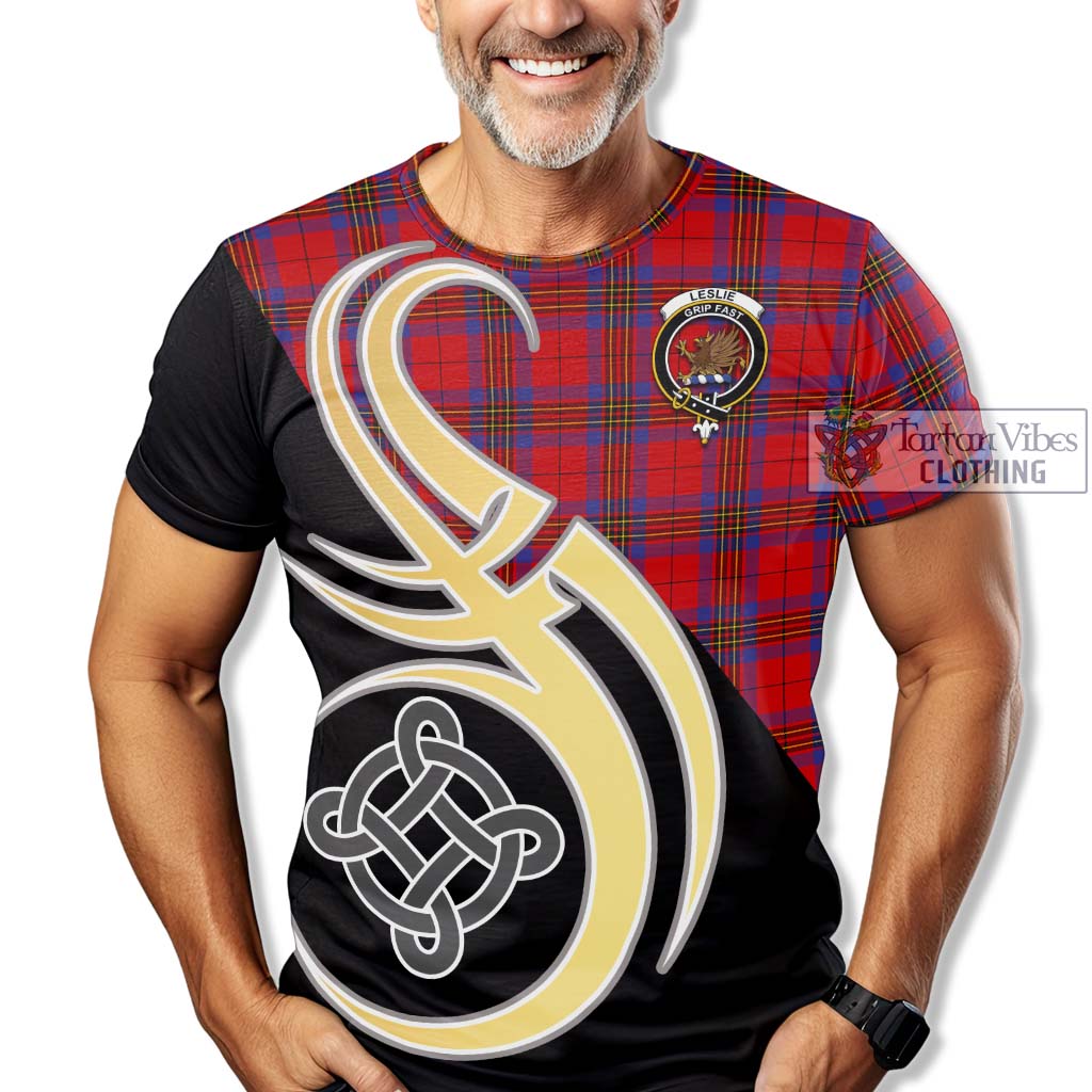 Tartan Vibes Clothing Leslie Modern Tartan T-Shirt with Family Crest and Celtic Symbol Style