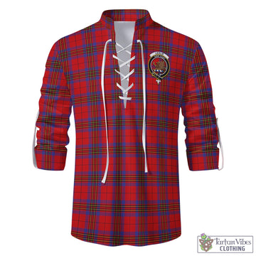 Leslie Tartan Men's Scottish Traditional Jacobite Ghillie Kilt Shirt with Family Crest