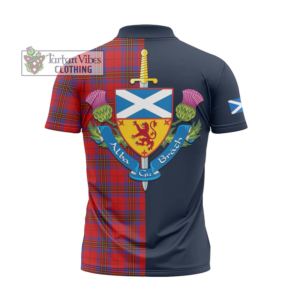 Tartan Vibes Clothing Leslie Modern Tartan Zipper Polo Shirt with Scottish Lion Royal Arm Half Style