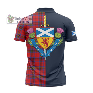 Leslie Tartan Zipper Polo Shirt Alba with Scottish Lion Royal Arm Half Style