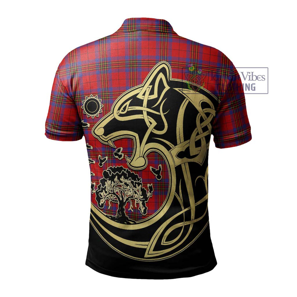 Leslie Tartan Polo Shirt with Family Crest Celtic Wolf Style - Tartanvibesclothing Shop