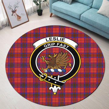 Leslie Tartan Round Rug with Family Crest