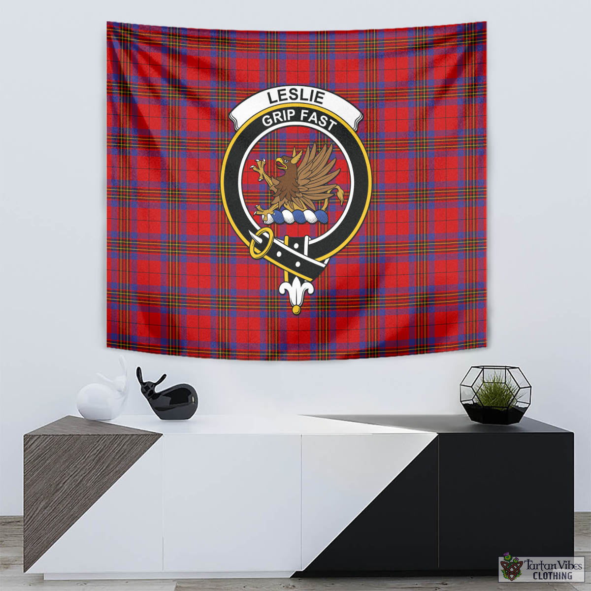 Tartan Vibes Clothing Leslie Modern Tartan Tapestry Wall Hanging and Home Decor for Room with Family Crest