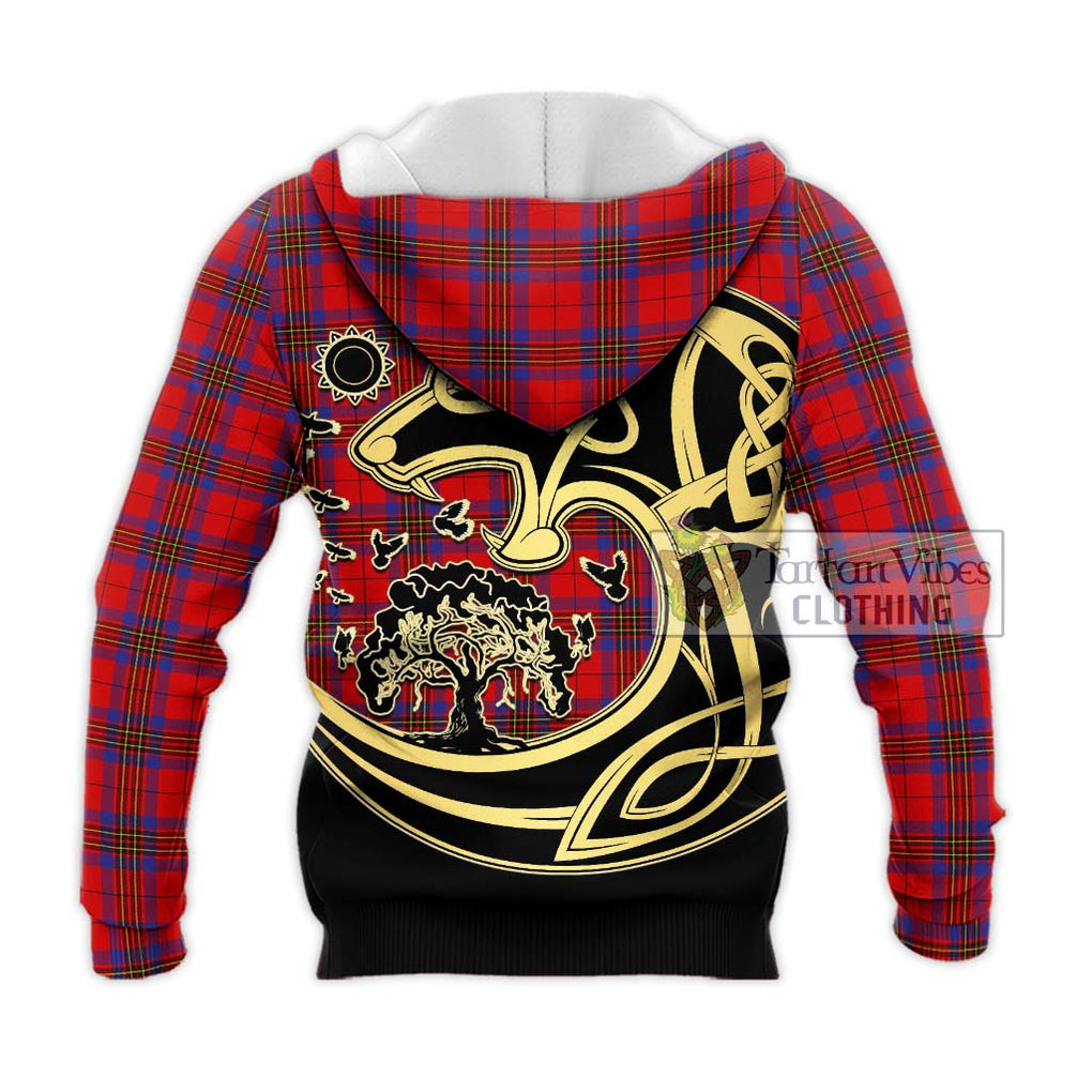 Leslie Tartan Knitted Hoodie with Family Crest Celtic Wolf Style - Tartan Vibes Clothing