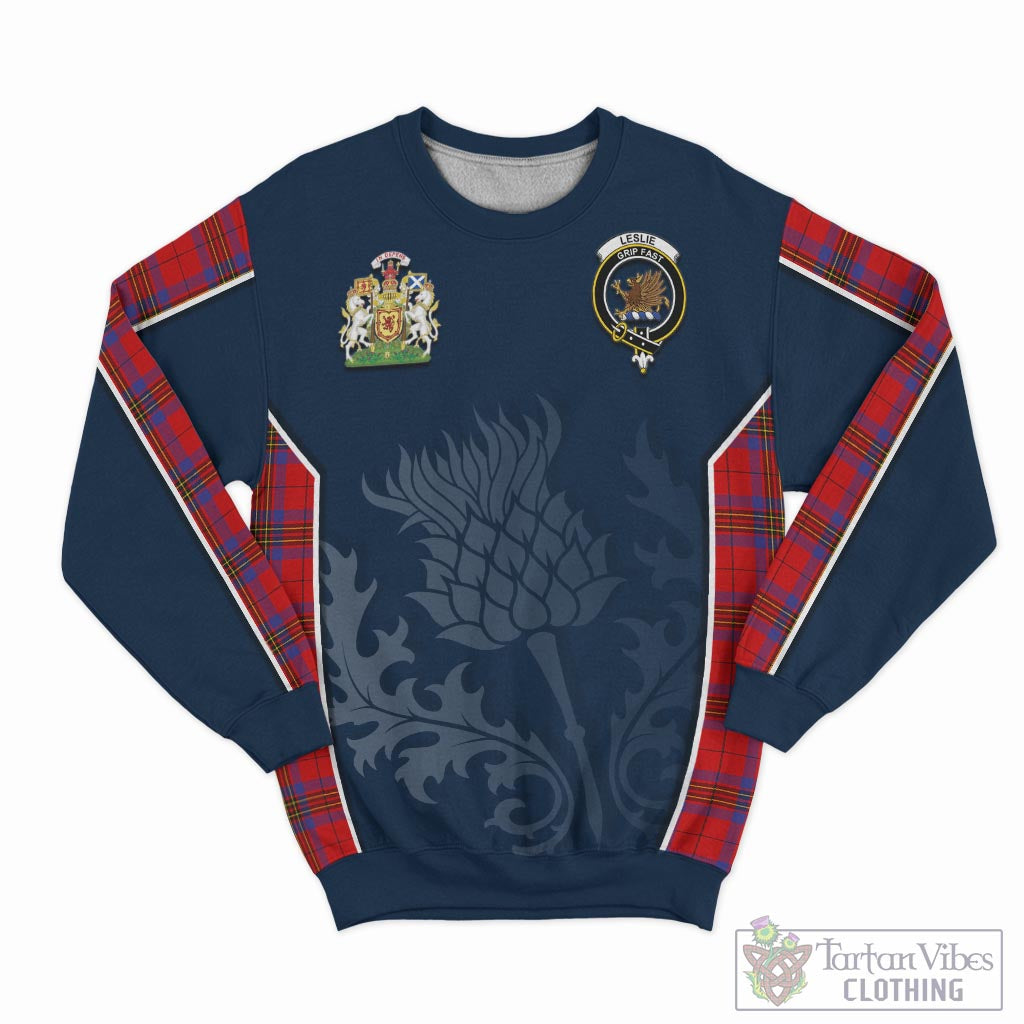 Tartan Vibes Clothing Leslie Modern Tartan Sweatshirt with Family Crest and Scottish Thistle Vibes Sport Style