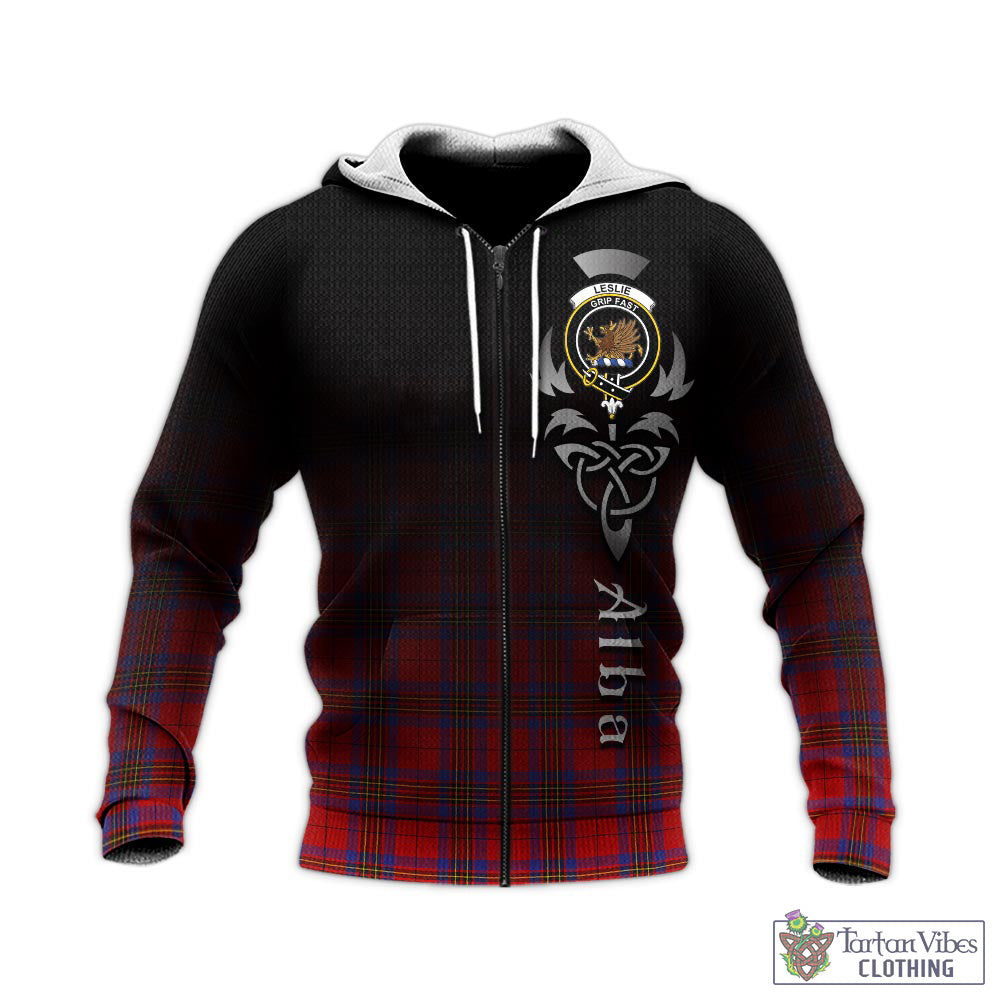 Tartan Vibes Clothing Leslie Modern Tartan Knitted Hoodie Featuring Alba Gu Brath Family Crest Celtic Inspired