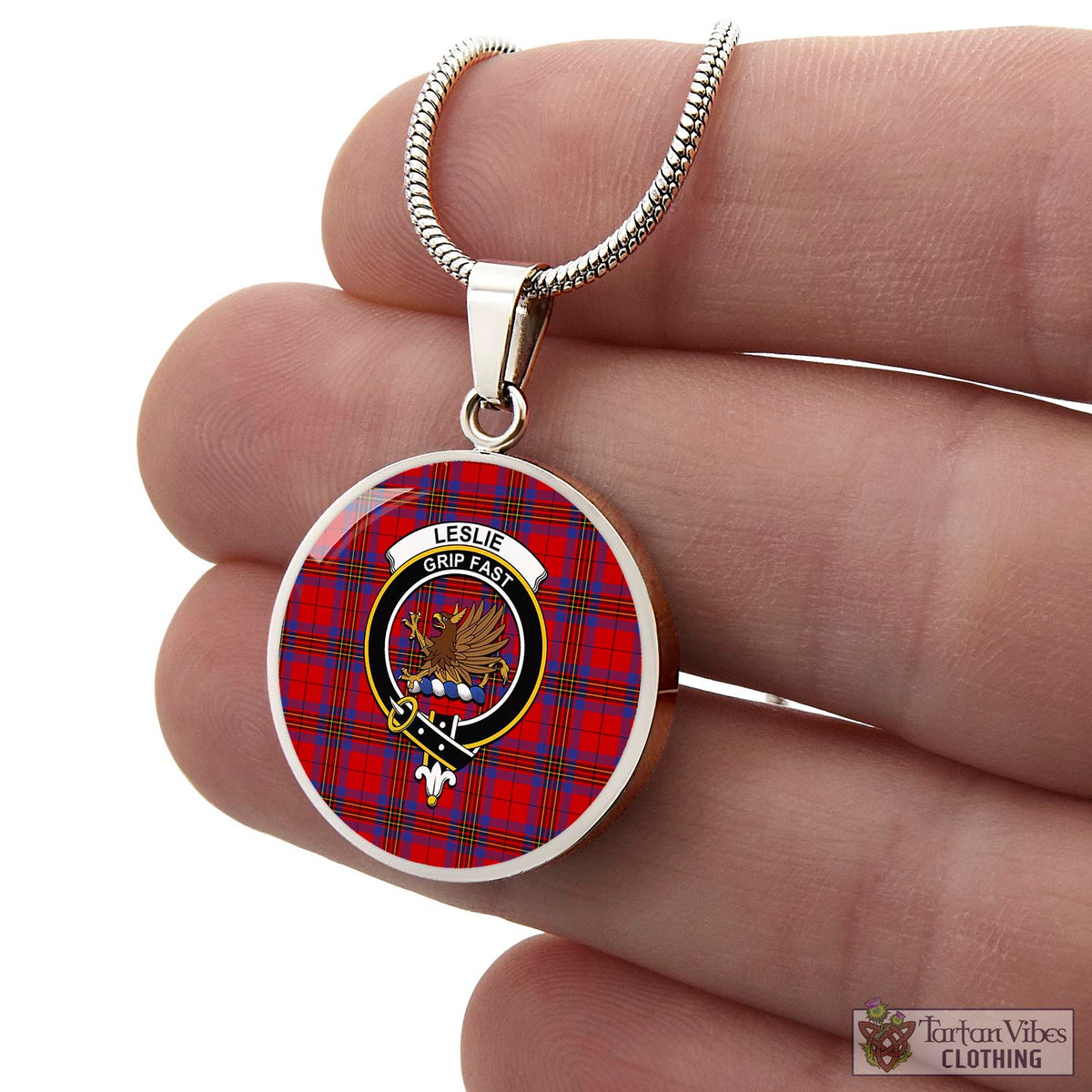 Leslie Tartan Circle Necklace with Family Crest - Tartan Vibes Clothing