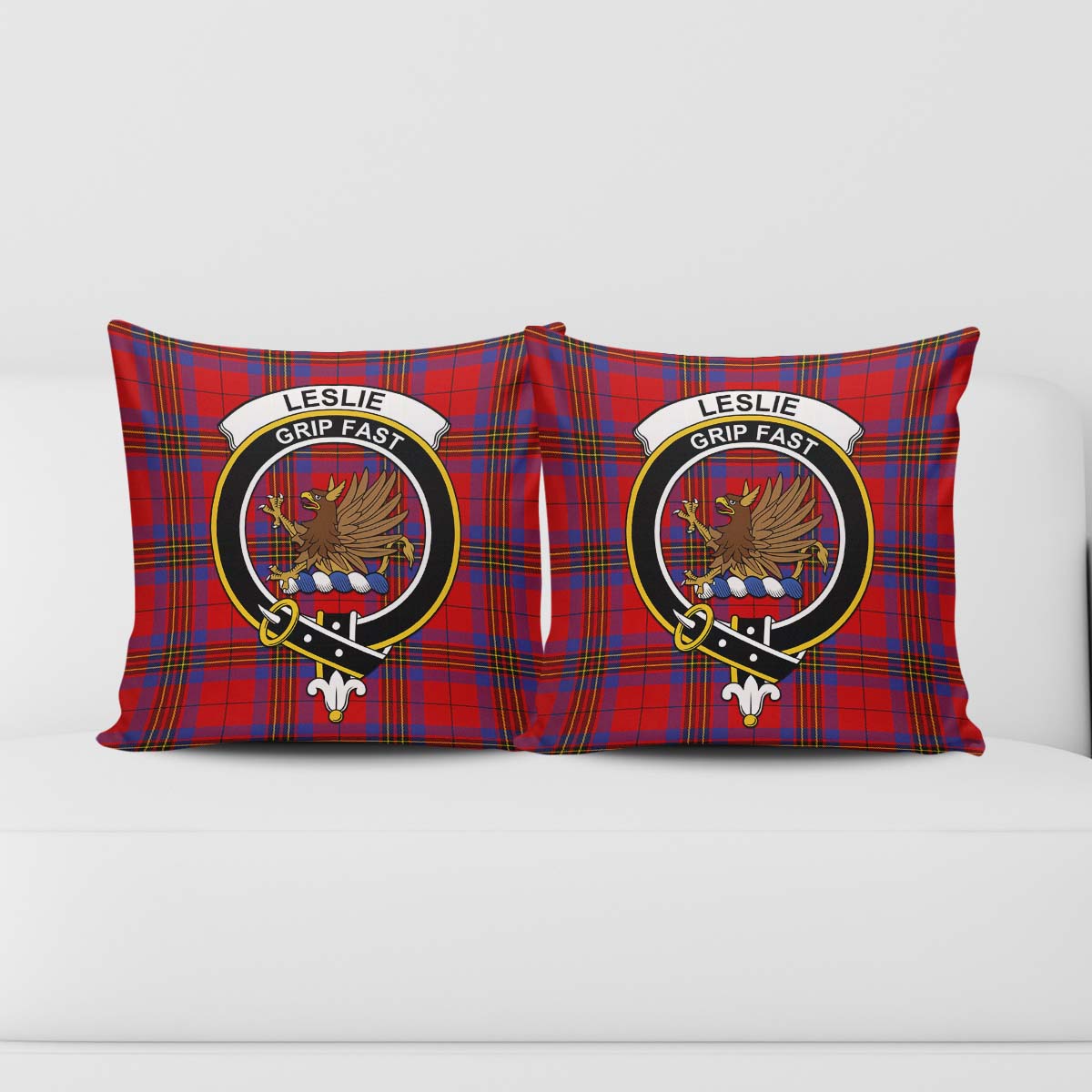 Leslie Modern Tartan Pillow Cover with Family Crest - Tartanvibesclothing