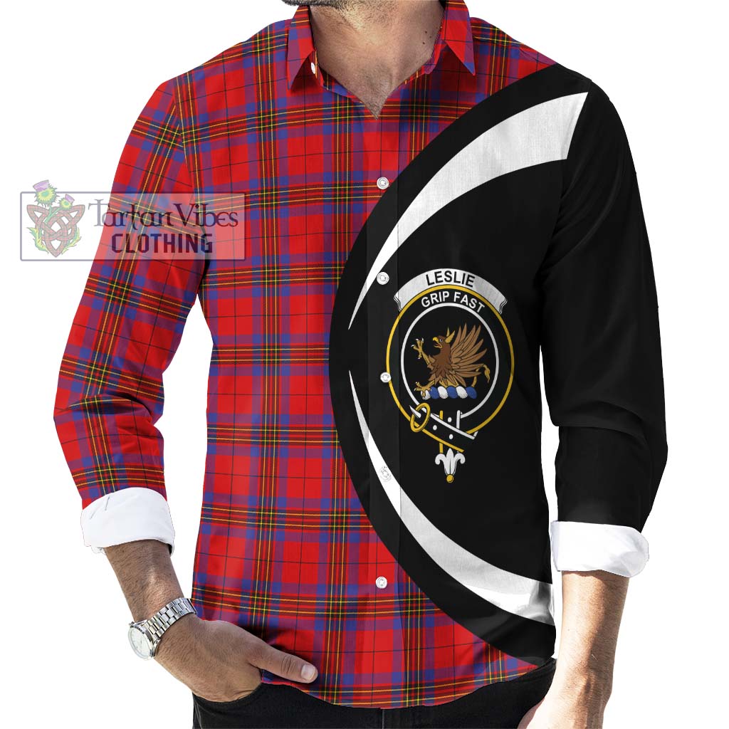 Leslie Tartan Long Sleeve Button Up with Family Crest Circle Style - Tartan Vibes Clothing